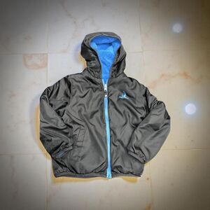 Rugged Bear Reversible Black Blue Quilted Fleece Hoodie Jacket Size 5